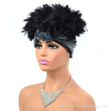 Hot Selling Fashion Ombre Turban Synthetic Headband Wigs Short Kinky Curly With Easy Attached Headband For Women Daily Party